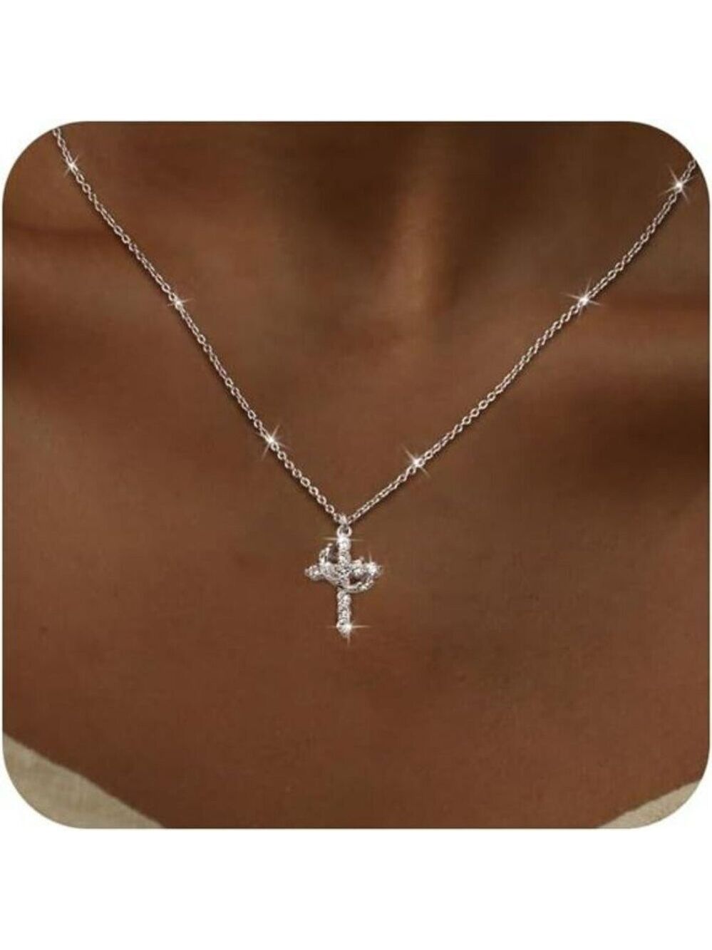Dainty Cross Necklace Gold Silver CZ Pendant Waterproof Non Tarnish Jewelry